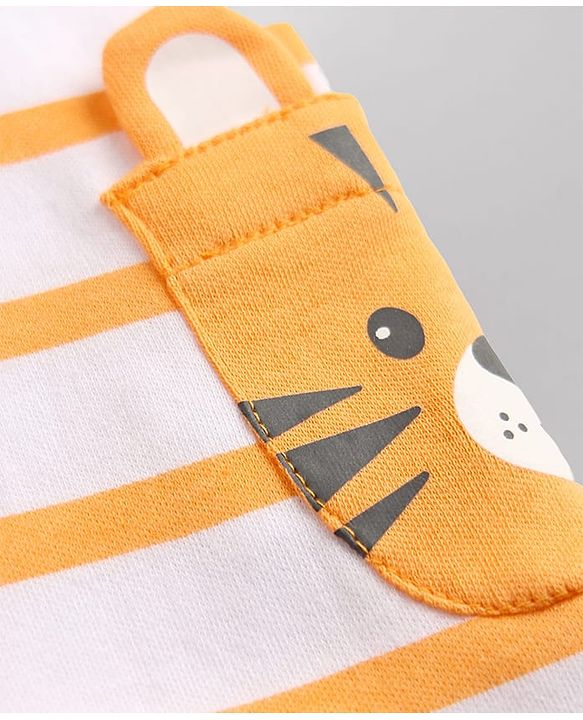 Babyhug 100% Cotton Interlock Knit Sleeveless Striped Romper & Cap With Lion Print - Multicolor