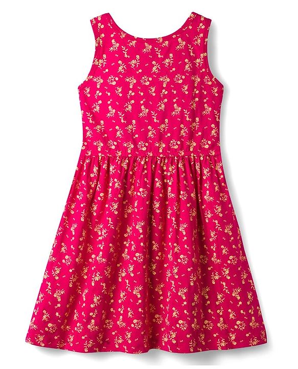 Pine Kids 100% Cotton Knit Sleeveless Floral Printed Frock - Red