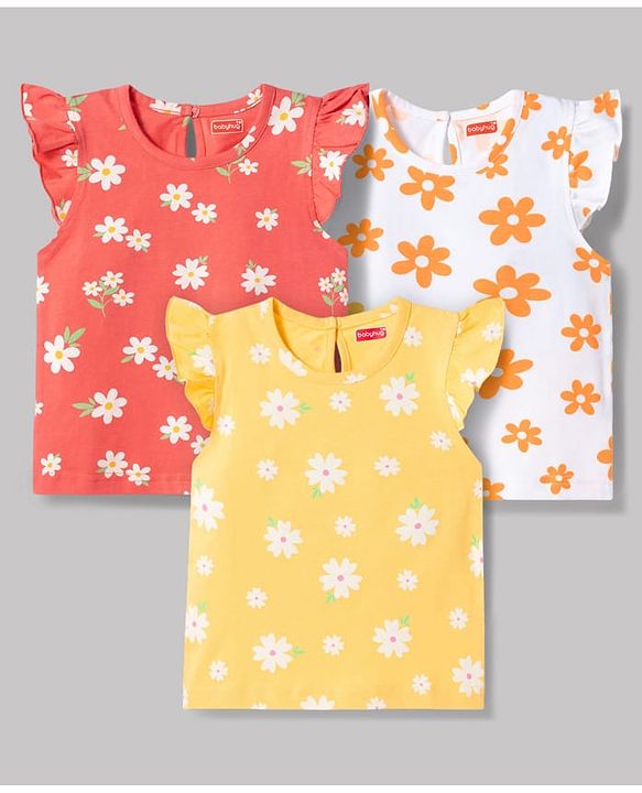 Babyhug Cotton Knit T-Shirts Half Sleeves with Graphic Print Pack of 3 Multi Color 9-12 Months