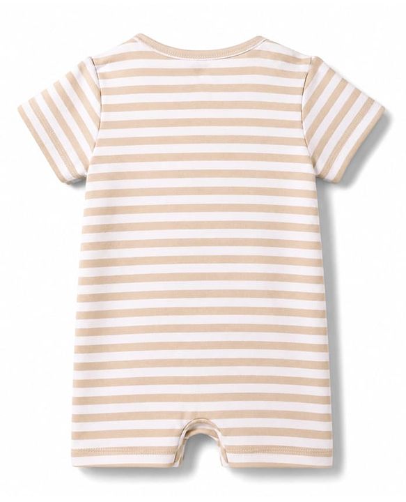 Babyhug 100% Cotton Knit Half Sleeves Striped & Vehicles Embroidered Romper - Multicolor