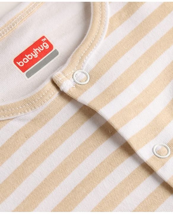 Babyhug 100% Cotton Knit Half Sleeves Striped & Vehicles Embroidered Romper - Multicolor