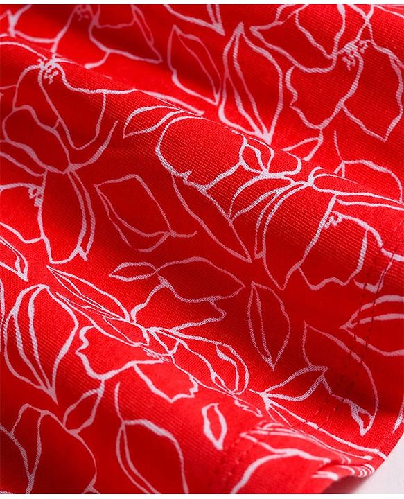 Pine Kids Cotton Knit Sleeveless Frock with Floral Print - Red