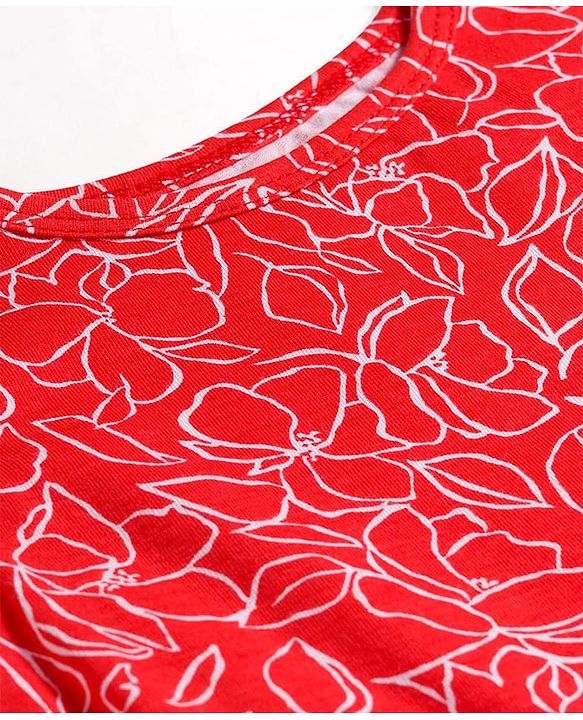 Pine Kids Cotton Knit Sleeveless Frock with Floral Print - Red