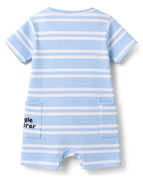 Babyhug 100% Cotton Knit Half Sleeves Striped Romper with Tiger Print - Multicolor
