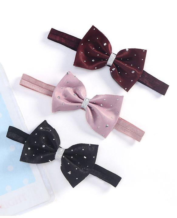 Babyhug Headbands  with Bow Applique Pack of 3 - Multicolor