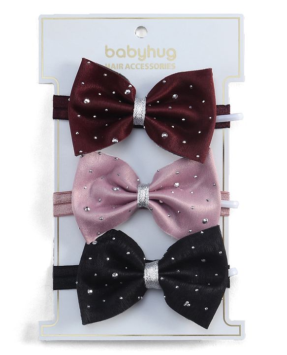 Babyhug Headbands  with Bow Applique Pack of 3 - Multicolor