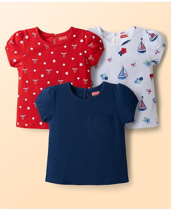 Babyhug Cotton Knit T-Shirts Half Sleeves with Graphic Print Multi Color 6-9 Months