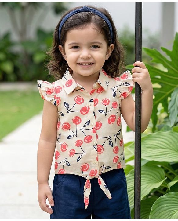 Babyhug Cotton Woven Crinkle Half Frill Sleeves  Floral Printed Top - Multicolour