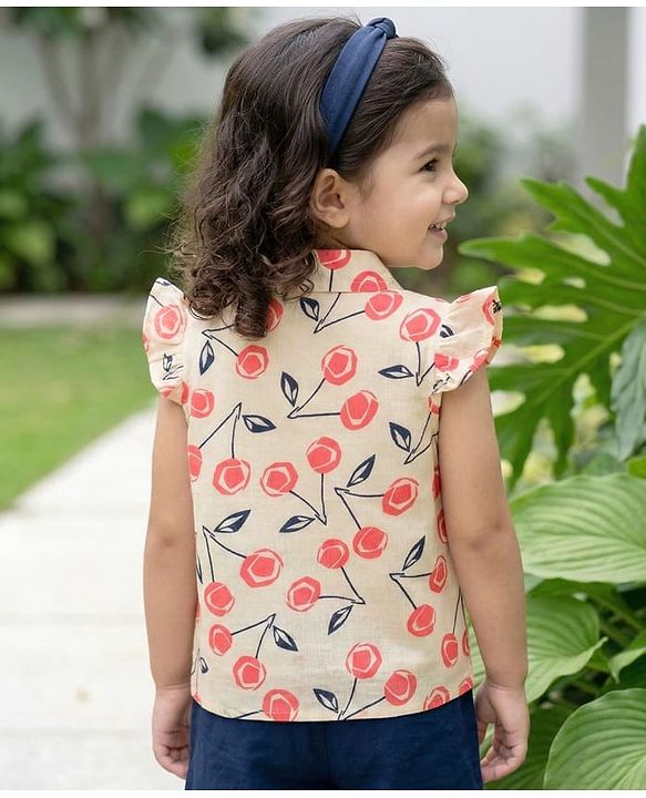 Babyhug Cotton Woven Crinkle Half Frill Sleeves  Floral Printed Top - Multicolour