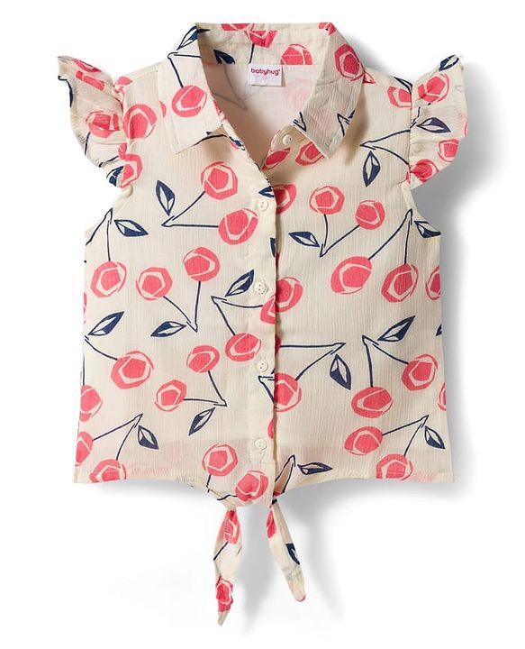 Babyhug Cotton Woven Crinkle Half Frill Sleeves  Floral Printed Top - Multicolour
