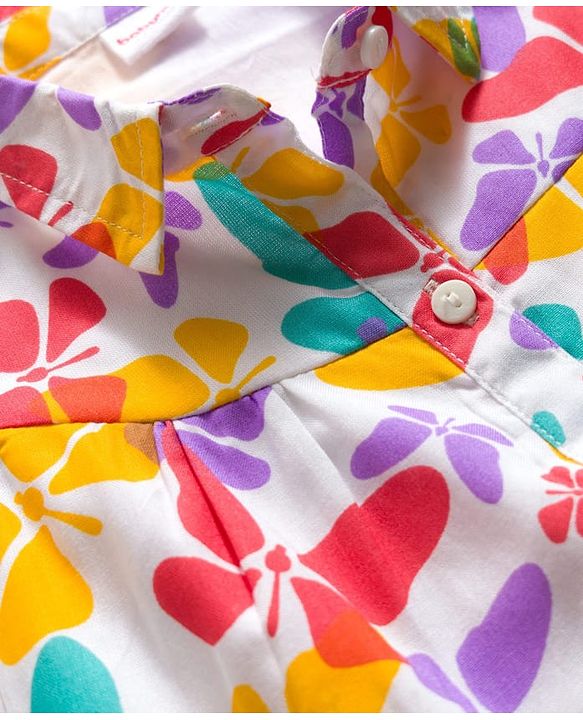 Babyhug Rayon Woven Half Frill Sleeves Butterfly Printed Top - Multicolour