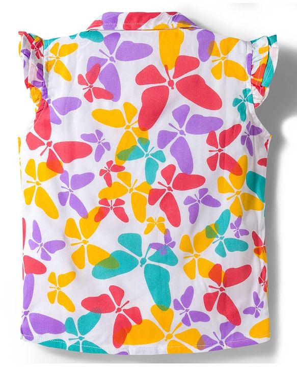 Babyhug Rayon Woven Half Frill Sleeves Butterfly Printed Top - Multicolour