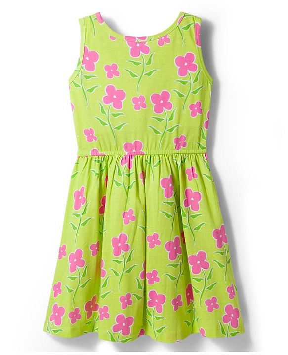 Pine Kids Cotton Knit Sleeveless Frock with Floral Print - Light Green
