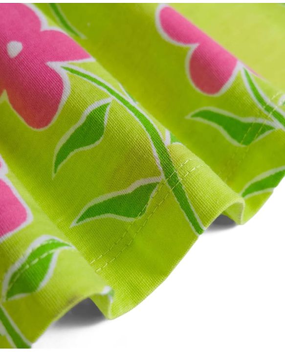 Pine Kids Cotton Knit Sleeveless Frock with Floral Print - Light Green