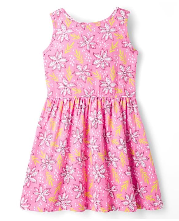 Pine Kids Cotton Knit Sleeveless Frock with Floral Print - Pink
