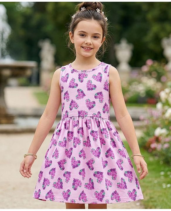 Pine Kids Cotton Knit Sleeveless Frock with Floral Print - Plum