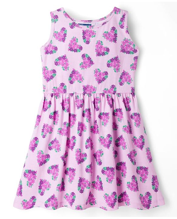 Pine Kids Cotton Knit Sleeveless Frock with Floral Print - Plum