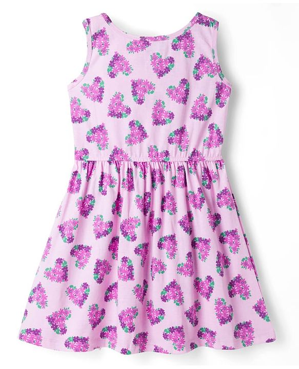 Pine Kids Cotton Knit Sleeveless Frock with Floral Print - Plum