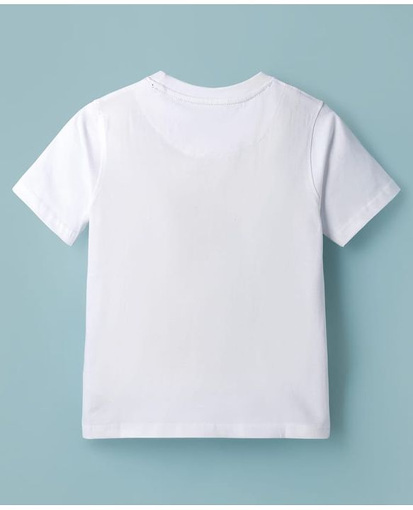 Pine Kids Cotton Knit Half Sleeves T-Shirt with Space Theme Print - White