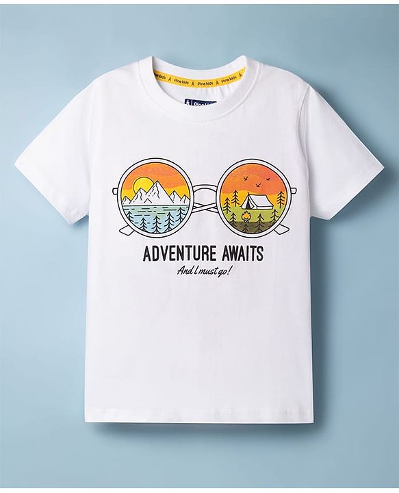 Pine Kids 100% Cotton Knit Half Sleeves Mountains Printed T-Shirt - White