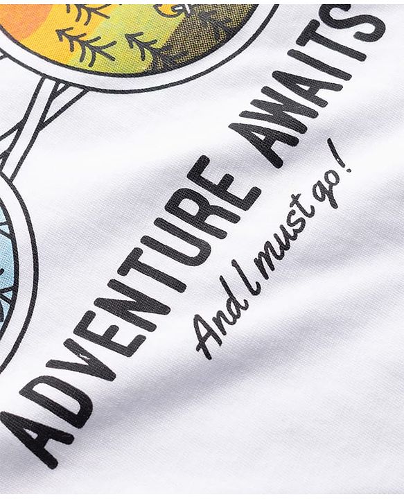 Pine Kids 100% Cotton Knit Half Sleeves Mountains Printed T-Shirt - White