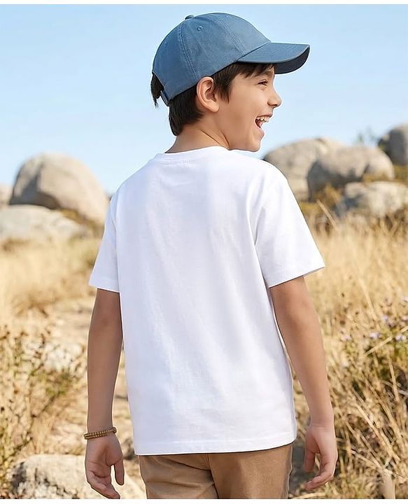 Pine Kids 100% Cotton Knit Half Sleeves Mountains Printed T-Shirt - White