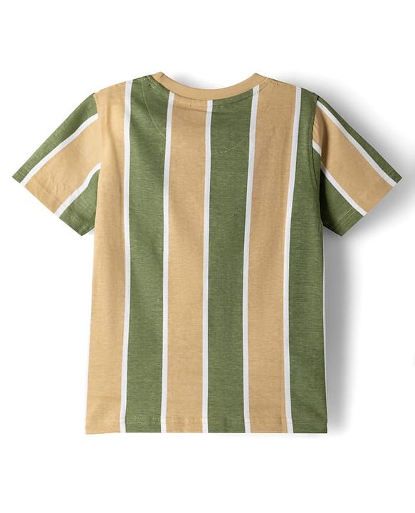 Pine Kids Cotton Knit Half Sleeves Striped T-Shirt With Tree Print - Multicolor