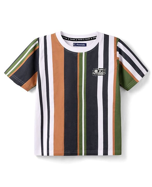 Pine Kids Cotton Knit Striped Round Neck Half Sleeves  T-Shirts - Multicolor