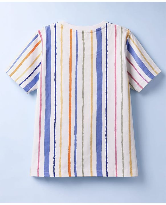Pine Kids Cotton Knit T-Shirt Striped Round Neck Half Sleeves White 4-5 Years
