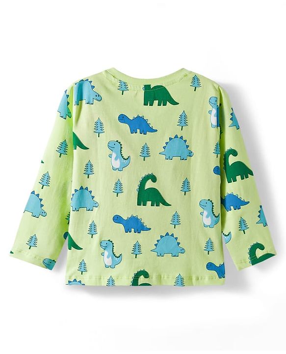 Babyhug Cotton Knit Full Sleeves Dino Printed Co-Ords T-Shirt & Pyjama Night Suit Set - Light Green