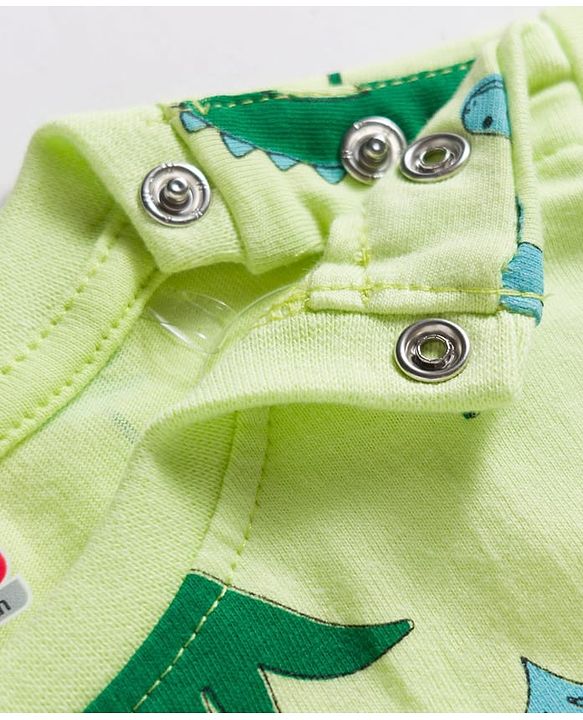Babyhug Cotton Knit Full Sleeves Dino Printed Co-Ords T-Shirt & Pyjama Night Suit Set - Light Green
