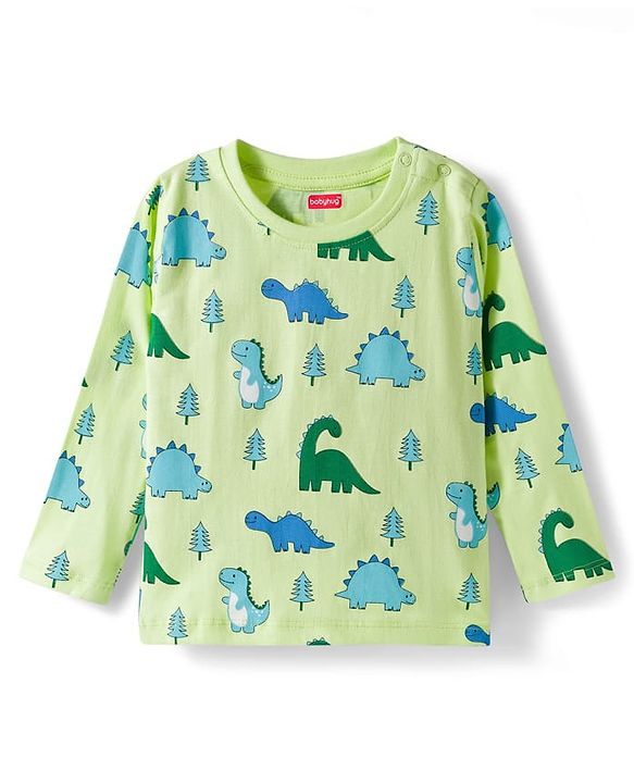 Babyhug Cotton Knit Full Sleeves Dino Printed Co-Ords T-Shirt & Pyjama Night Suit Set - Light Green