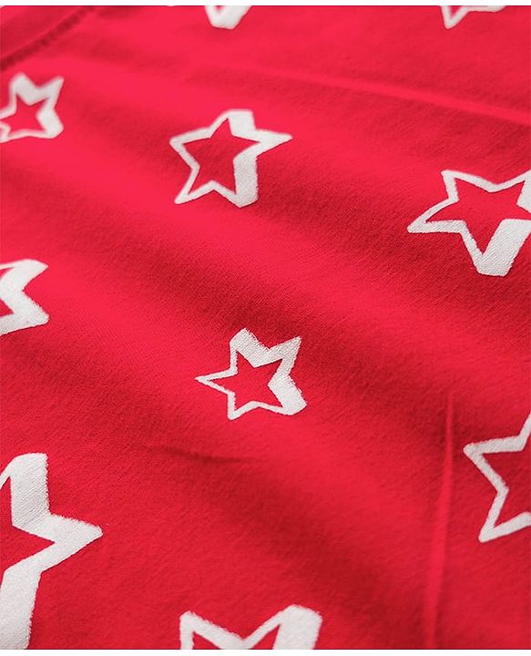 Babyhug Cotton Knit Full Sleeves Star Printed T-Shirt & Pyjama Co-Ord Night Suit Set- Red