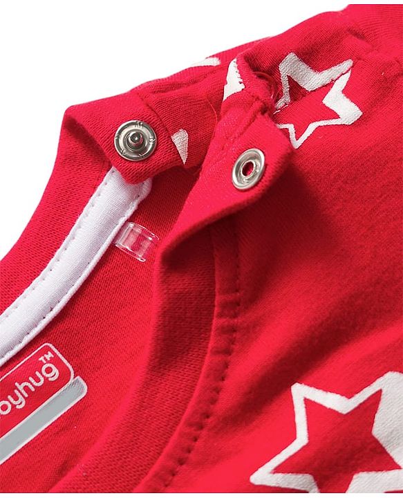 Babyhug Cotton Knit Full Sleeves Star Printed T-Shirt & Pyjama Co-Ord Night Suit Set- Red