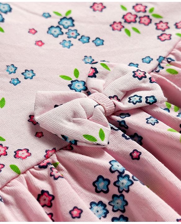 Babyhug Single Jersey Knit Half Sleeves Frock With Floral Print & Bloomer - Pink