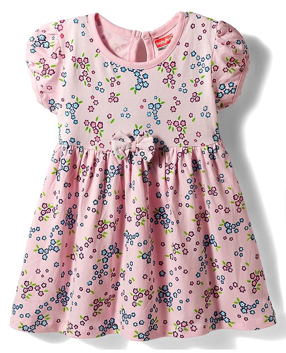 Babyhug Single Jersey Knit Half Sleeves Frock With Floral Print & Bloomer - Pink