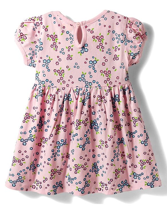 Babyhug Single Jersey Knit Half Sleeves Frock With Floral Print & Bloomer - Pink