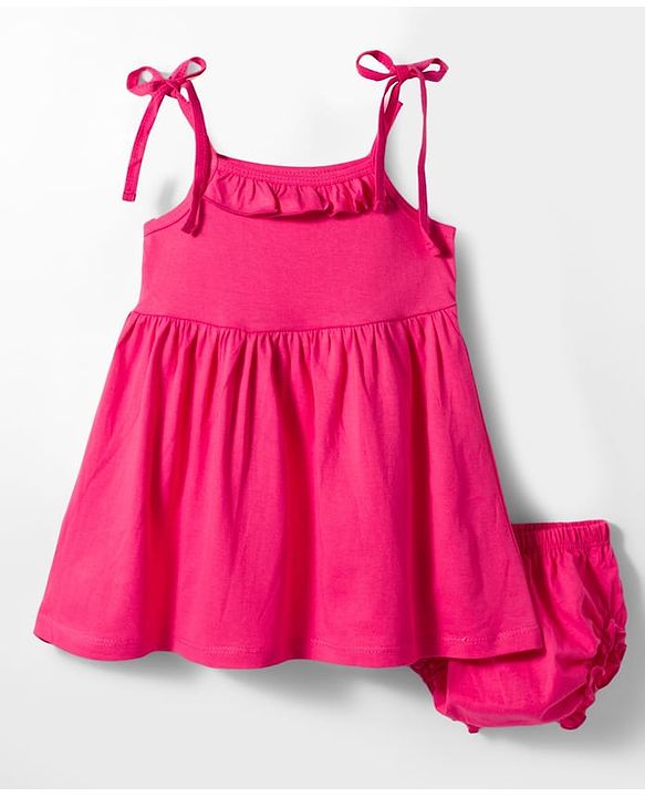 Babyhug Cotton Knit Sleeveless Solid Color Frock with Bloomer - Dark Pink