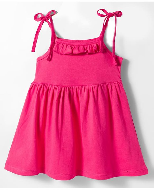 Babyhug Cotton Knit Sleeveless Solid Color Frock with Bloomer - Dark Pink