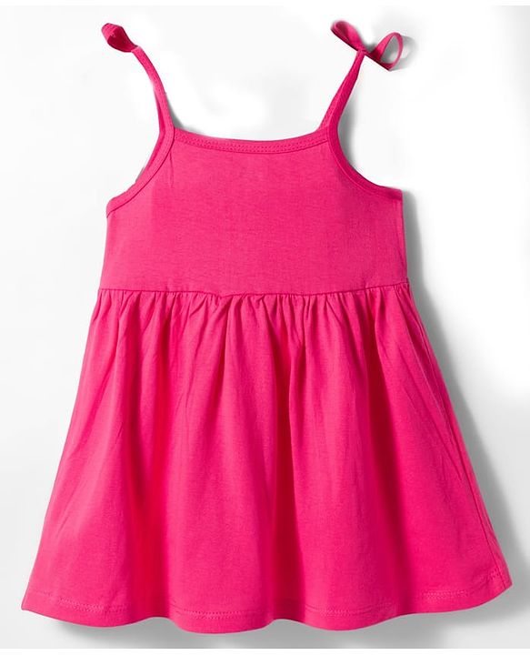 Babyhug Cotton Knit Sleeveless Solid Color Frock with Bloomer - Dark Pink
