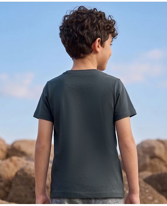 Pine Kids Cotton Knit T-Shirt with Mountain Peak Graphic Print Black 4-5 Years