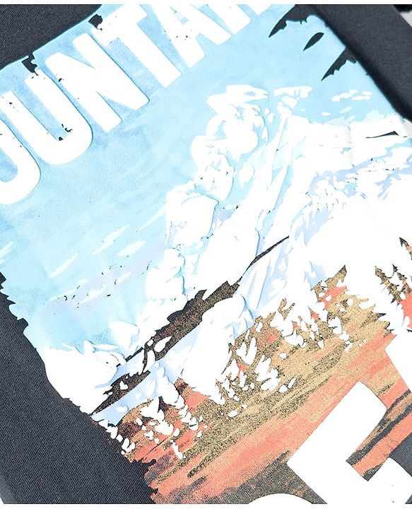 Pine Kids Cotton Knit T-Shirt with Mountain Peak Graphic Print Black 4-5 Years