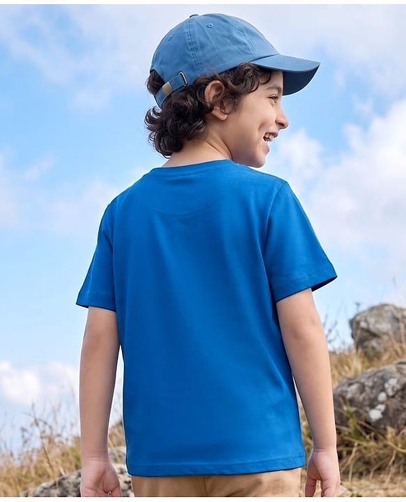 Pine Kids Cotton Knit Half Sleeves T-Shirt With Dino Print - Blue
