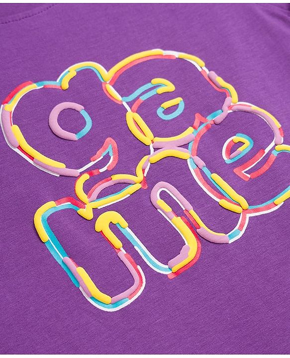 Pine Kids Cotton Knit T-Shirt with Text Graphic Print Imperial Purple 4-5 Years