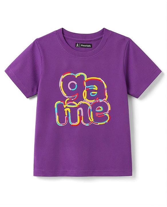 Pine Kids Cotton Knit T-Shirt with Text Graphic Print Imperial Purple 4-5 Years