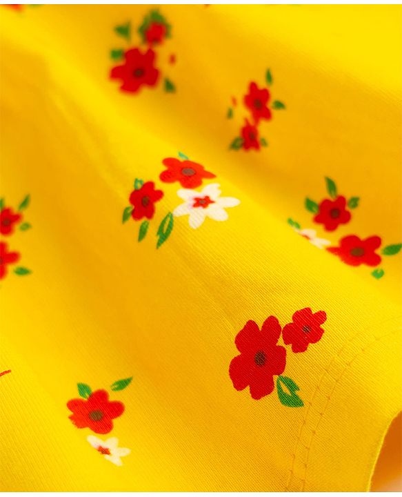 Babyhug Single Jersey Knit Half Sleeves Floral Printed Frock with Bloomer & Bow Applique - Yellow