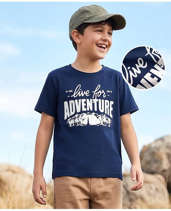 Pine Kids Cotton Knit T-Shirts Round Neck Half Sleeves Adventure Graphic Navy 4-5 Years