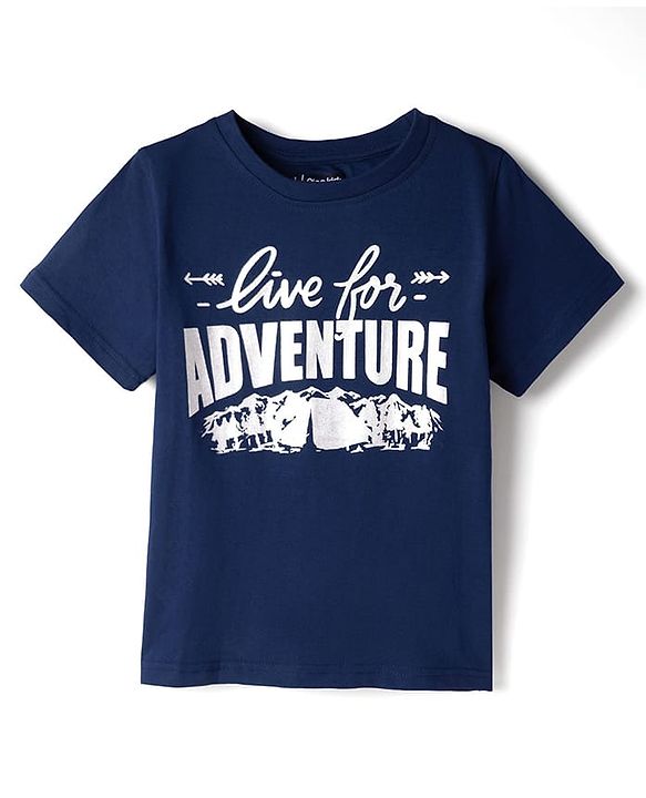 Pine Kids Cotton Knit T-Shirts Round Neck Half Sleeves Adventure Graphic Navy 4-5 Years