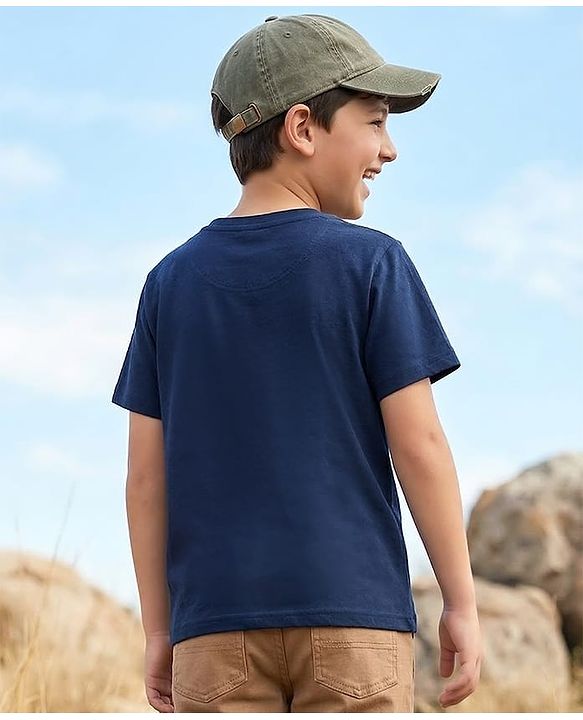 Pine Kids Cotton Knit T-Shirts Round Neck Half Sleeves Adventure Graphic Navy 4-5 Years
