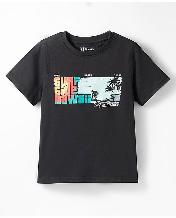 Pine Kids Cotton Knit T-Shirts Graphic Print Black 4-5 Years
